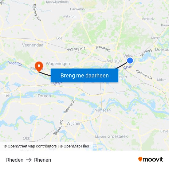 Rheden to Rhenen map