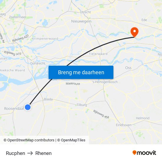 Rucphen to Rhenen map