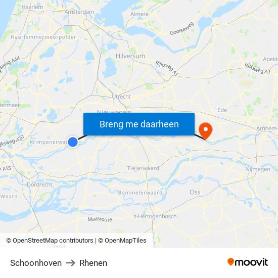 Schoonhoven to Rhenen map