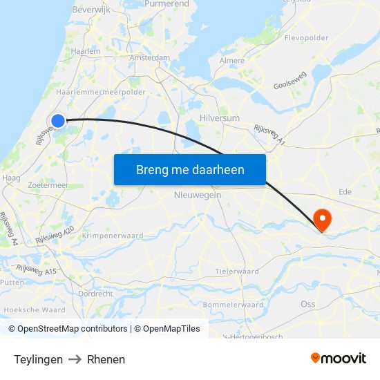 Teylingen to Rhenen map