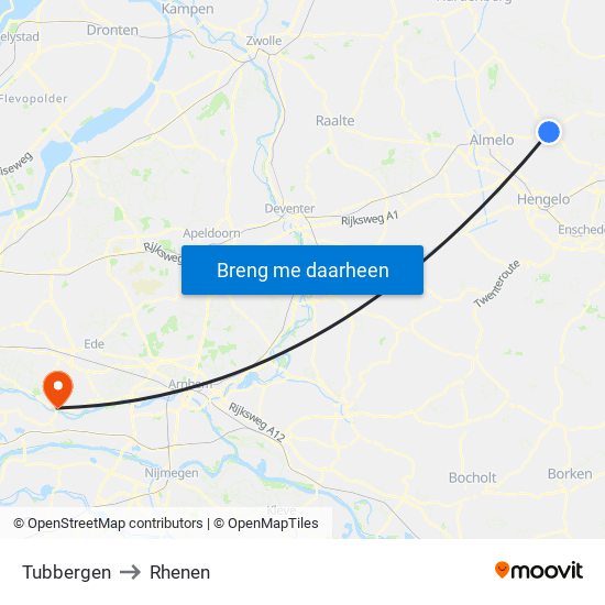 Tubbergen to Rhenen map