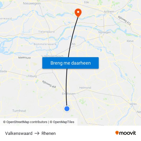 Valkenswaard to Rhenen map