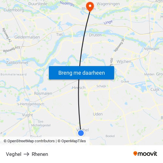 Veghel to Rhenen map