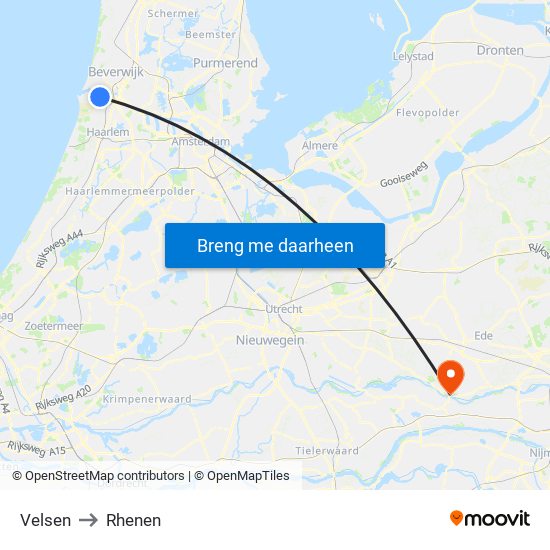 Velsen to Rhenen map