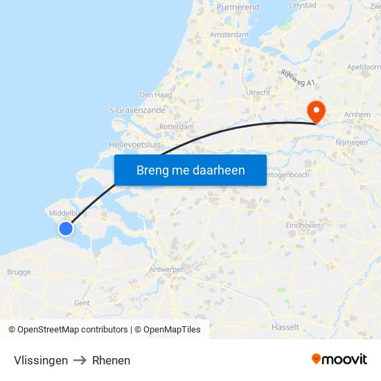 Vlissingen to Rhenen map