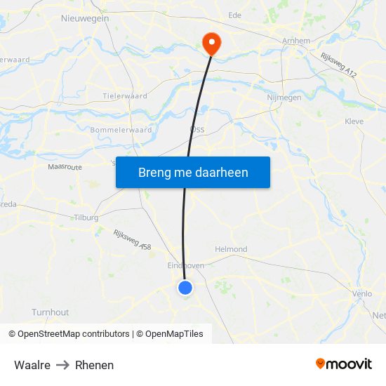 Waalre to Rhenen map