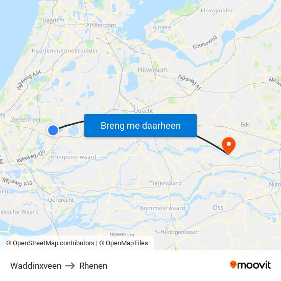 Waddinxveen to Rhenen map