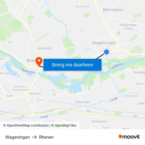 Wageningen to Rhenen map