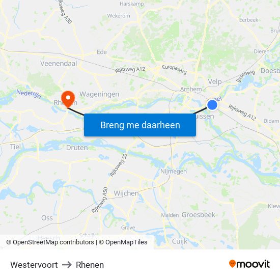 Westervoort to Rhenen map