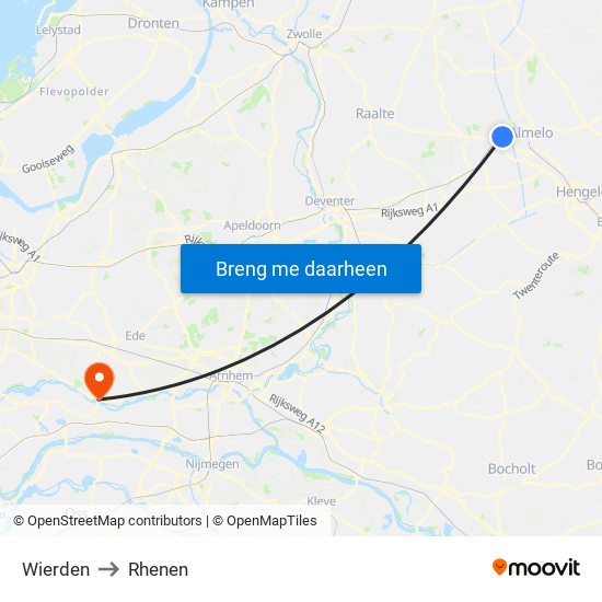 Wierden to Rhenen map