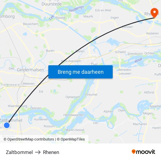 Zaltbommel to Rhenen map