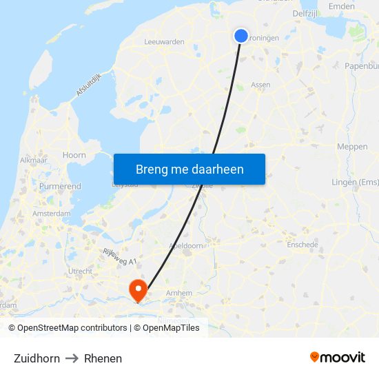 Zuidhorn to Rhenen map