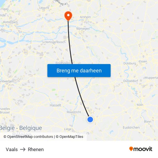 Vaals to Rhenen map