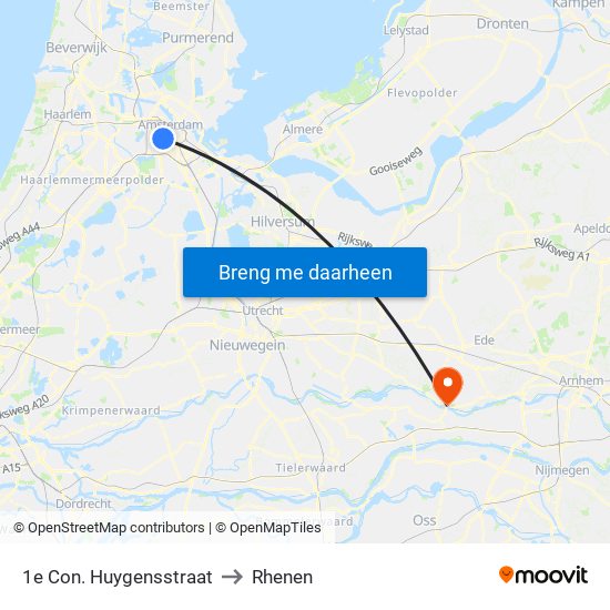 1e Con. Huygensstraat to Rhenen map