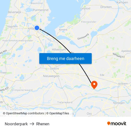 Noorderpark to Rhenen map