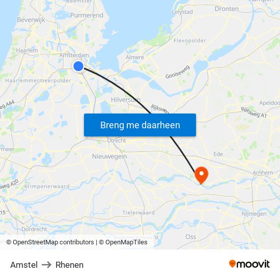 Amstel to Rhenen map