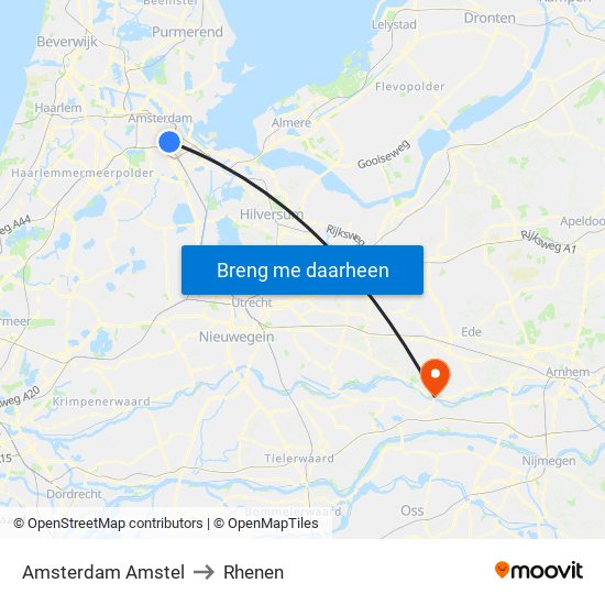 Amsterdam Amstel to Rhenen map