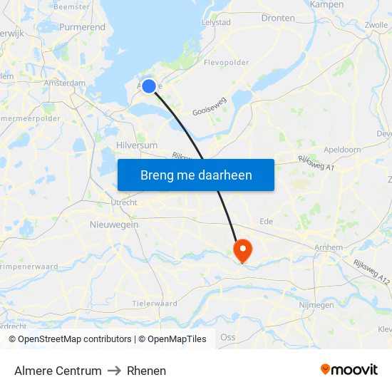 Almere Centrum to Rhenen map