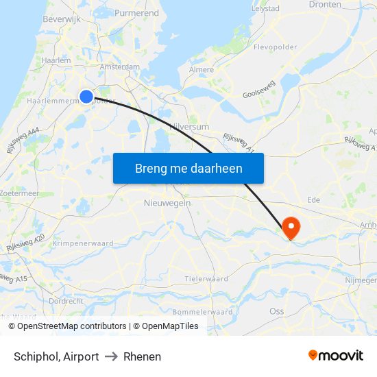 Schiphol, Airport to Rhenen map