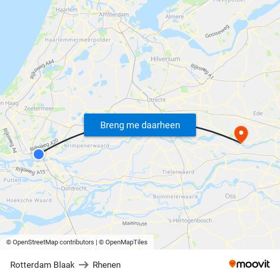 Rotterdam Blaak to Rhenen map
