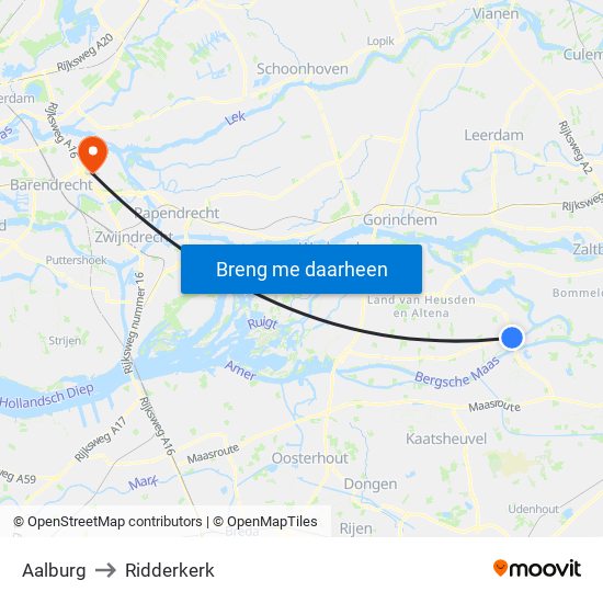 Aalburg to Ridderkerk map