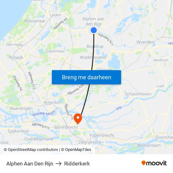 Alphen Aan Den Rijn to Ridderkerk map