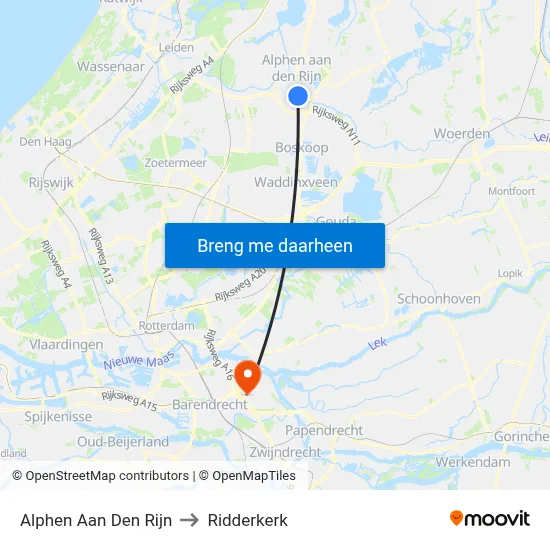 Alphen Aan Den Rijn to Ridderkerk map