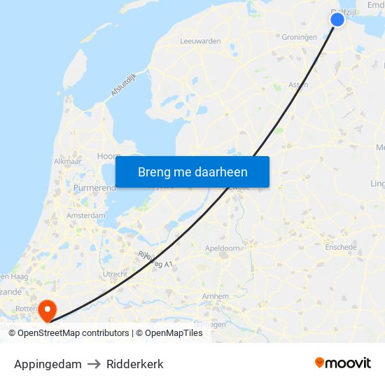 Appingedam to Ridderkerk map