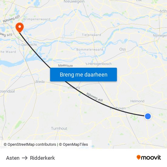 Asten to Ridderkerk map