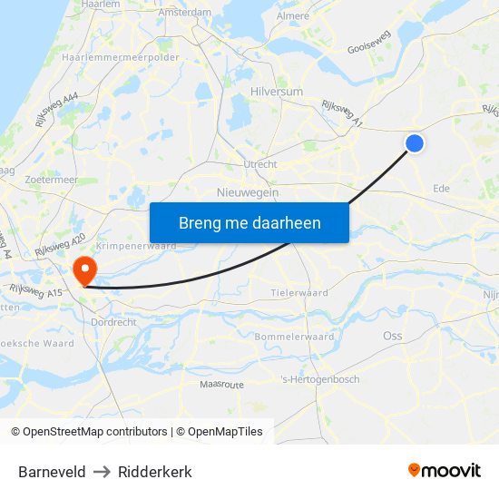 Barneveld to Ridderkerk map