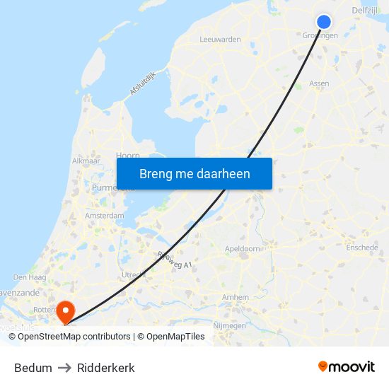 Bedum to Ridderkerk map