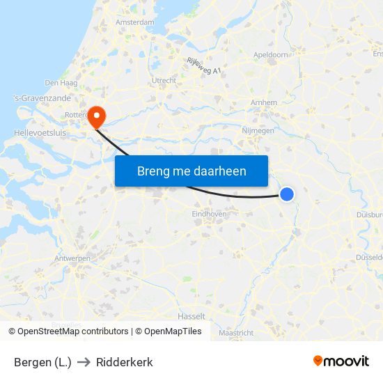 Bergen (L.) to Ridderkerk map