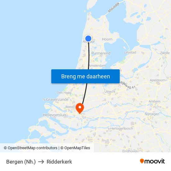 Bergen (Nh.) to Ridderkerk map