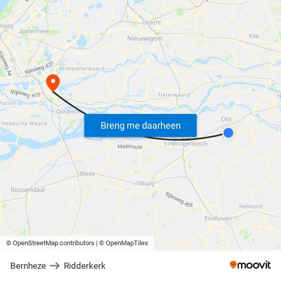 Bernheze to Ridderkerk map