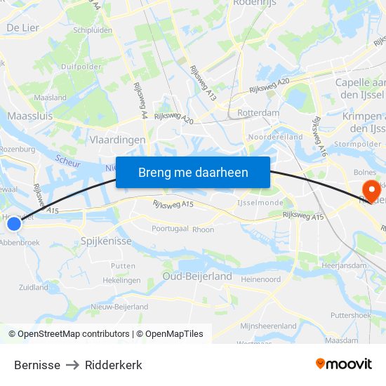 Bernisse to Ridderkerk map