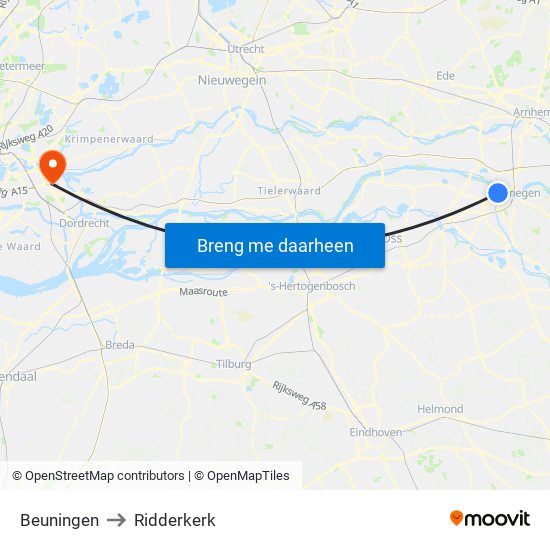 Beuningen to Ridderkerk map