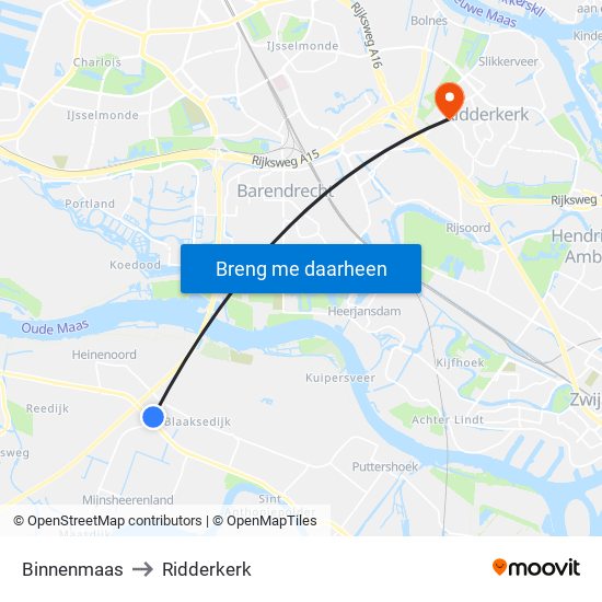 Binnenmaas to Ridderkerk map