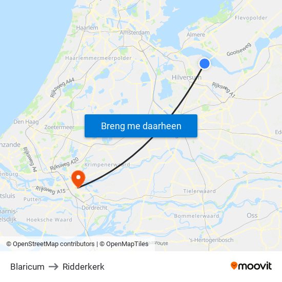 Blaricum to Ridderkerk map