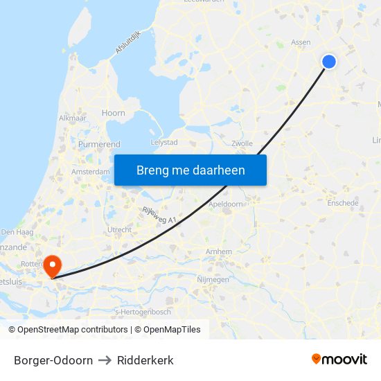 Borger-Odoorn to Ridderkerk map