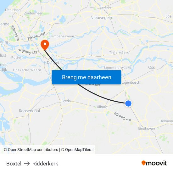 Boxtel to Ridderkerk map