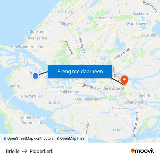 Brielle to Ridderkerk map