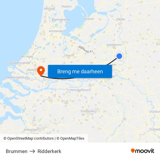 Brummen to Ridderkerk map