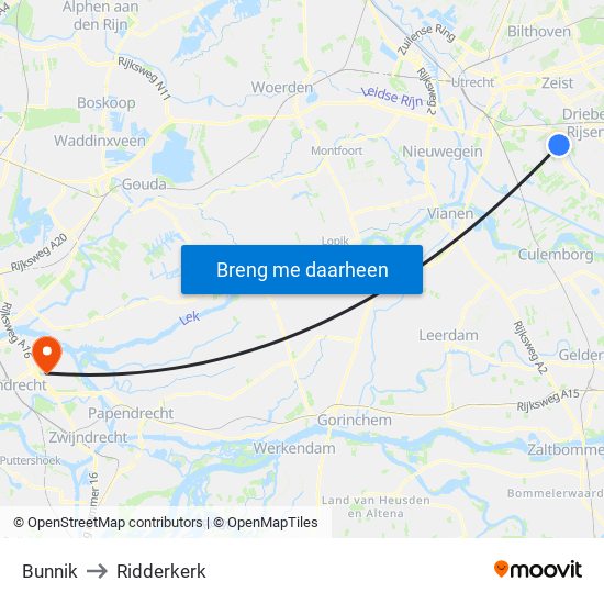 Bunnik to Ridderkerk map