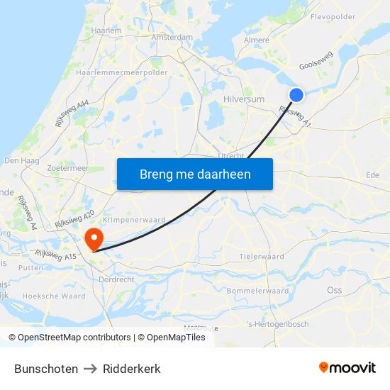 Bunschoten to Ridderkerk map