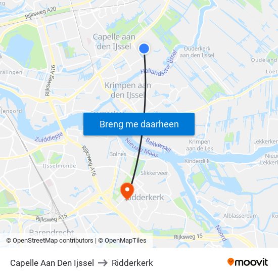 Capelle Aan Den Ijssel to Ridderkerk map