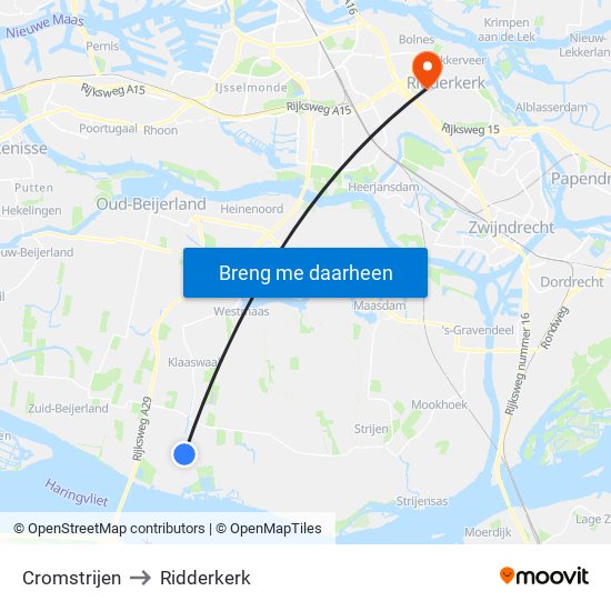 Cromstrijen to Ridderkerk map