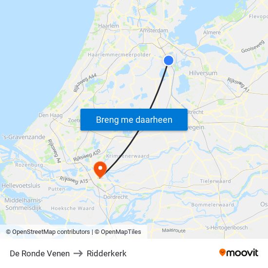 De Ronde Venen to Ridderkerk map