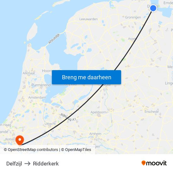 Delfzijl to Ridderkerk map