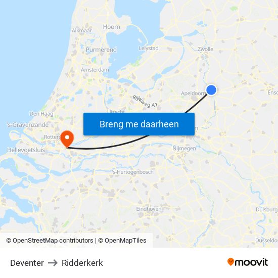 Deventer to Ridderkerk map