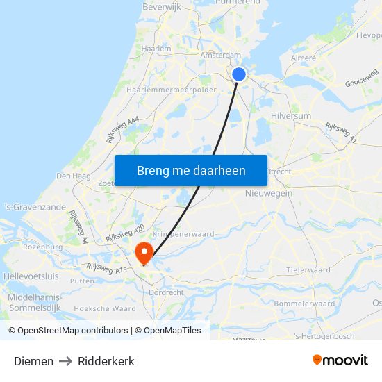 Diemen to Ridderkerk map